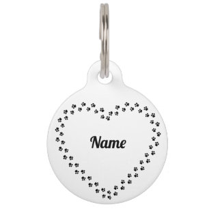 Médaillon Pour Animaux Coeur d'empreinte noir et blanc