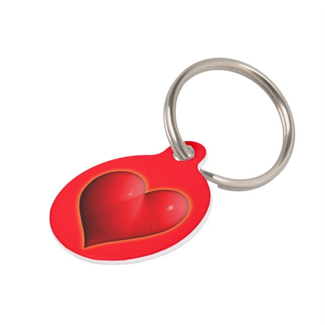 Médaillon Pour Animaux Coeur rouge 3-D brillant (Côté )