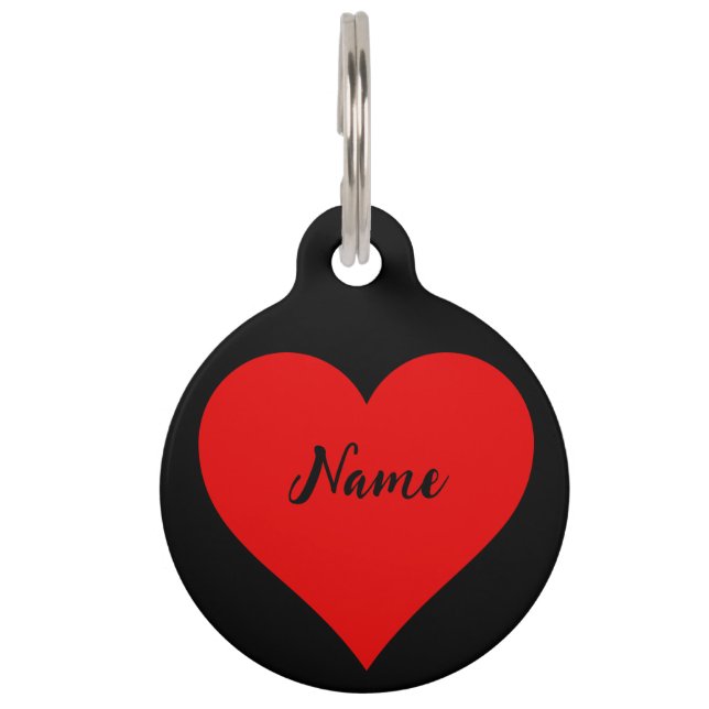 Médaillon Pour Animaux Coeur rouge sur noir (Devant)