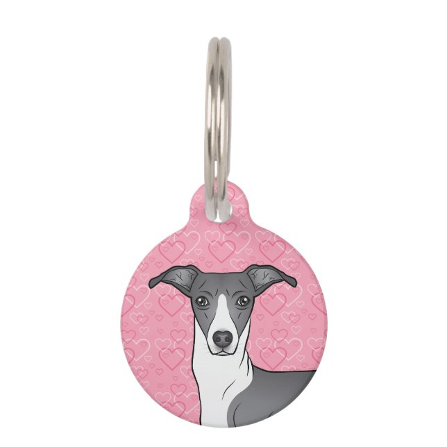 Médaillon Pour Animaux Coeurs Bleu Et Blanc Italien Greyhound Tête Rose (Devant)