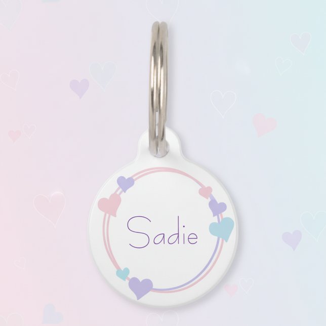 Médaillon Pour Animaux Cœurs charmants avec nom et coordonnées de l'anima (Cute personalized pet tag with hearts.)