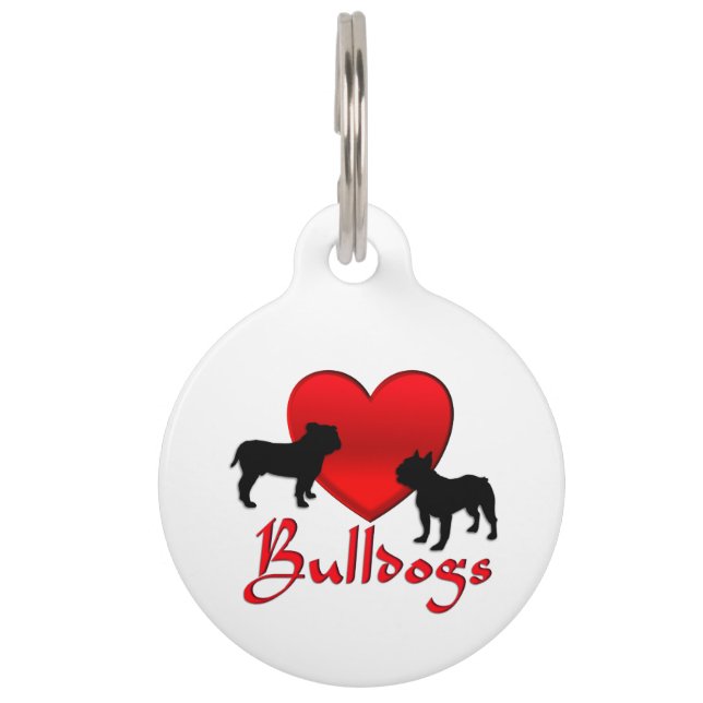 Médaillon Pour Animaux Cœurs de Bouledogues (Devant)