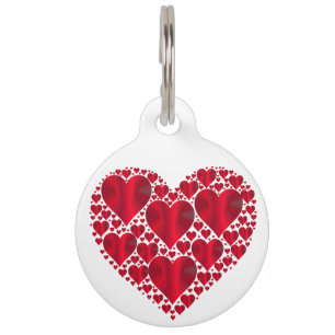 Médaillon Pour Animaux Coeurs métalliques rouges sur blanc