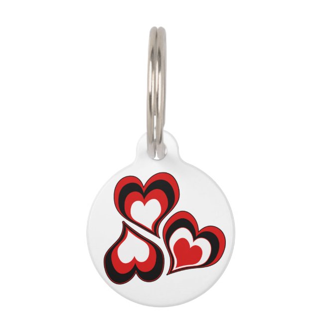 Médaillon Pour Animaux Cœurs, rouge, noir, blanc, Saint-Valentin . (Devant)