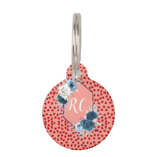 Médaillon Pour Animaux cœurs rouges uniques sur motif rose personnalisé