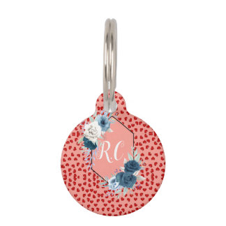 Médaillon Pour Animaux Coeurs rouges uniques sur rose et motif Personnali