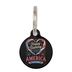 Médaillon Pour Animaux Cœurs USA 1776 2026 juillet 250e anniversaire USA