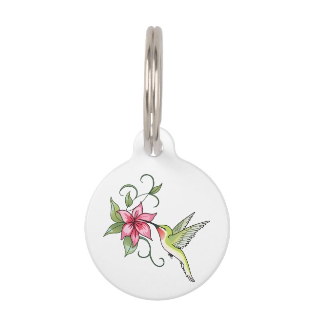 Médaillon Pour Animaux Colibri et fleurs (Devant)