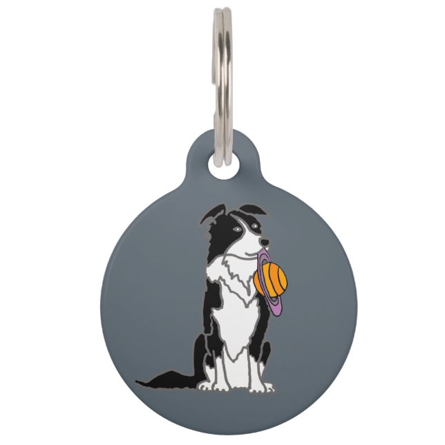 Médaillon Pour Animaux Collie frontière drôle avec disque Saturn (Devant)