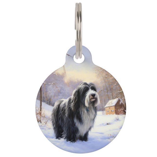 Médaillon Pour Animaux Collie Laisser Il Neige Noël (Devant)