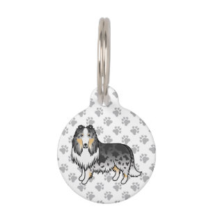 Médaillon Pour Animaux Collie Rough Blue Merle Chien avec des Pattes & In