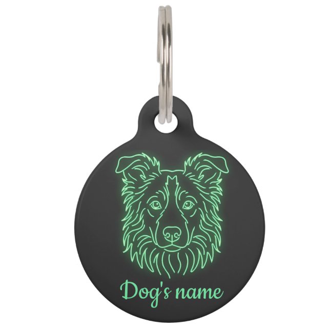 Médaillon Pour Animaux Collier Neon Border Collie Lumière Étiquette d'ide (Devant)