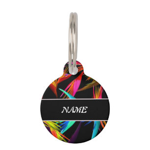 Médaillon Pour Animaux Coloré Tropical Messy Black Base personnalisée