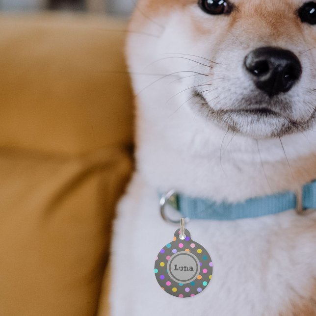 Médaillon Pour Animaux Coloris Confetti pois gris balise d'identification (cute polka dot dog tags
)