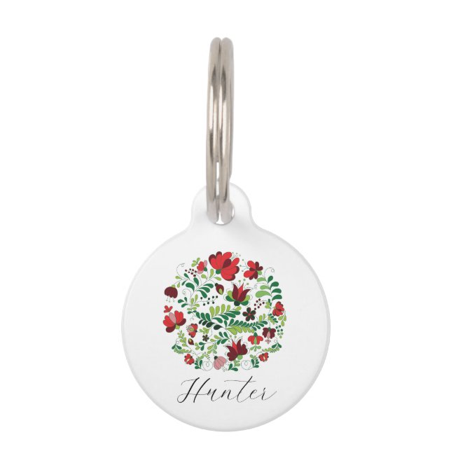 Médaillon Pour Animaux Conception florale de nom de compagnie personnalis (Devant)
