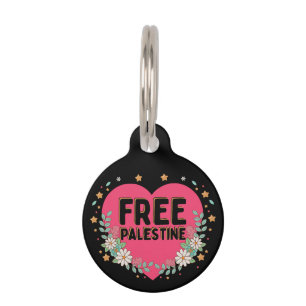 Médaillon Pour Animaux conception graphique du coeur rose de la Palestine