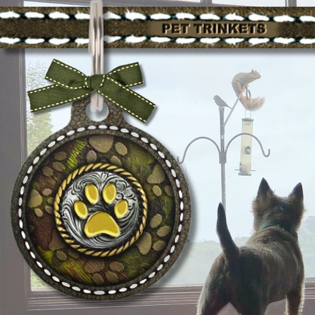 Médaillon Pour Animaux Concho d'empreintes de camo et de cuir (Créateur téléchargé)