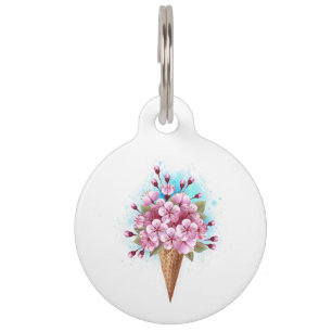 Médaillon Pour Animaux Cône rose Sakura crème glacée gaufre