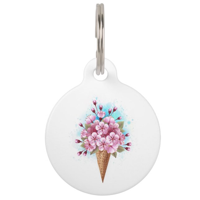 Médaillon Pour Animaux Cône rose Sakura crème glacée gaufre (Devant)