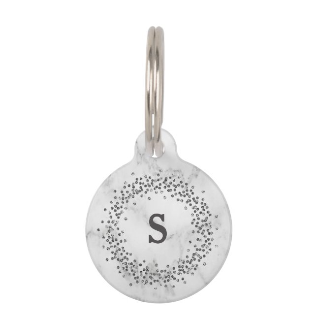 Médaillon Pour Animaux Confettis noirs sur le monogramme de marbre du (Devant)