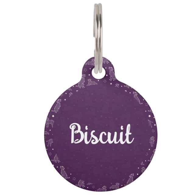 Médaillon Pour Animaux Constellation Chien Motif Violet & Blanc Monogramm (Devant)