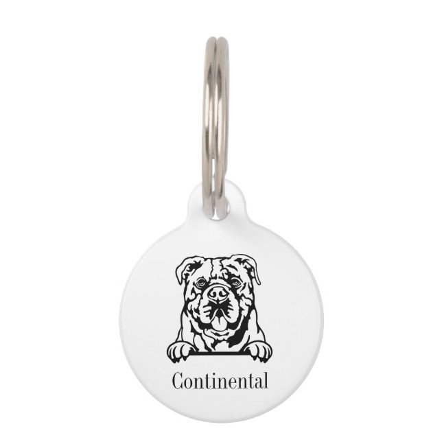 Médaillon Pour Animaux Continental Bulldog, étiquette de nom personnalisé (Devant)