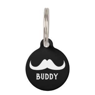 Médaillon Pour Animaux Cool Black White Handlebar moustache Nom personnal