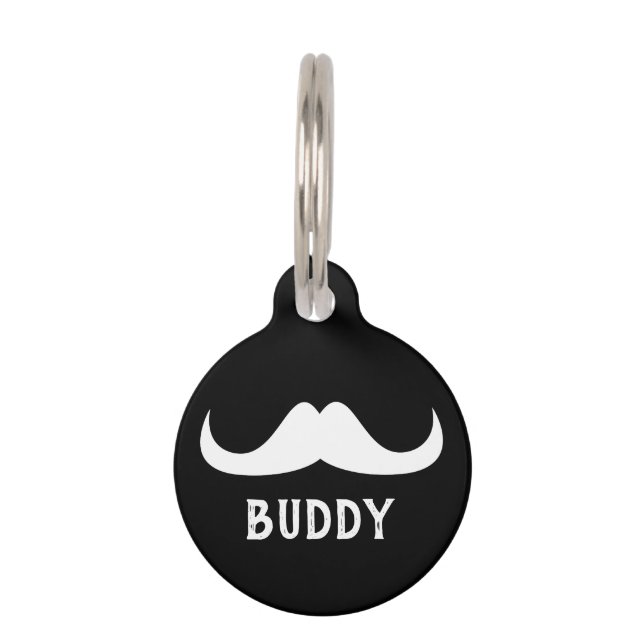 Médaillon Pour Animaux Cool Black White Handlebar moustache Nom personnal (Devant)