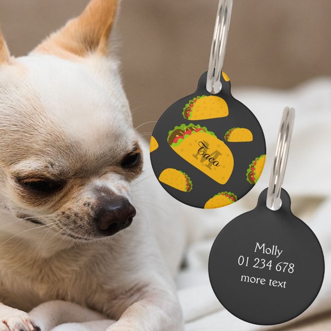 Médaillon Pour Animaux Cool et amusant yummy taco motif Monogramme (Cool and fun yummy taco pattern Monogram Pet Dog ID Tag )