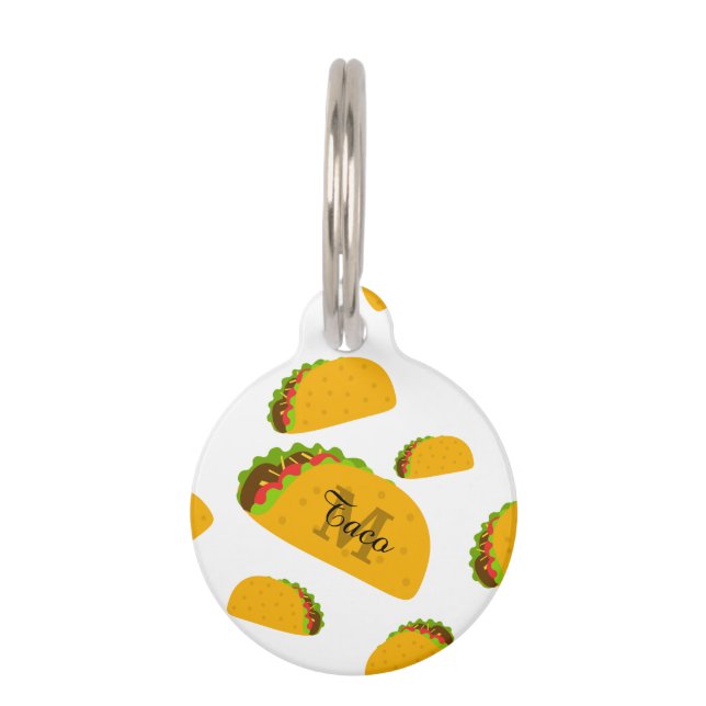 Médaillon Pour Animaux Cool et amusant yummy taco motif Monogramme blanc (Devant)