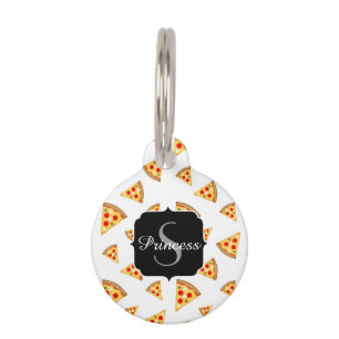 Médaillon Pour Animaux Cool et fun pizza tranches motif Monogram blanc