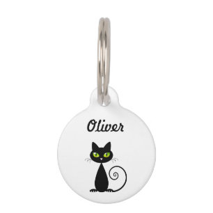 Médaillon Pour Animaux Cool mignon assise Chat noir avec yeux verts