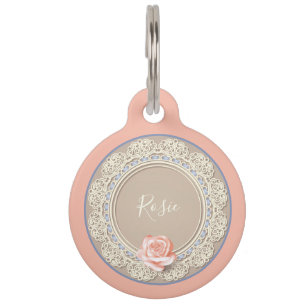 Médaillon Pour Animaux Coral Pink Faux Lacework Personnalisé Pet ID Bali