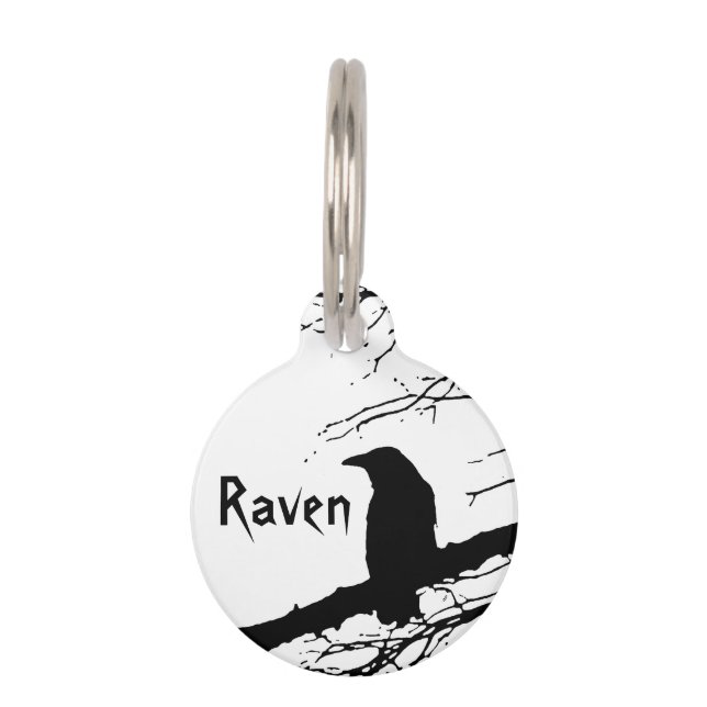 Médaillon Pour Animaux Corbeau sur l'arbre noir et blanc (Devant)