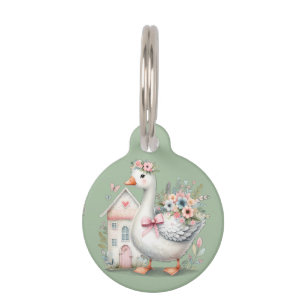 Médaillon Pour Animaux Cottage Goose Floral House Scène