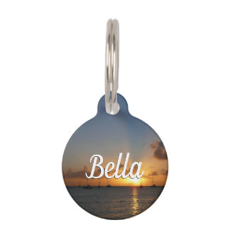 Médaillon Pour Animaux Coucher de soleil avec voiliers Paysage tropical P