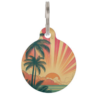 Médaillon Pour Animaux Coucher de soleil rétro/tropical vintage/hawaïen