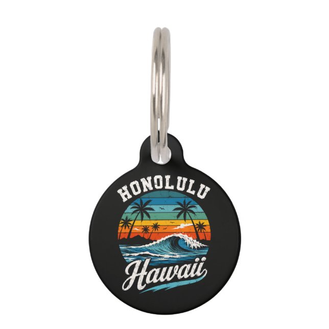 Médaillon Pour Animaux Coucher de soleil surf Honolulu Hawaï (Devant)