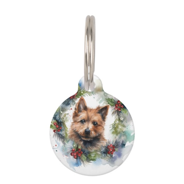 Médaillon Pour Animaux Coupe de la fête de la couronne de Noël Terrier au (Devant)