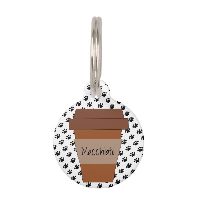 Médaillon Pour Animaux Coupe du Café sur les Empreintes de pattes noirs (Devant)