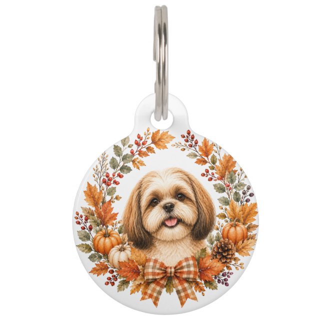 Médaillon Pour Animaux Couronne d'automne de Shih Tzu (Devant)