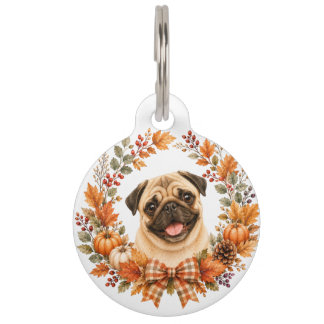 Médaillon Pour Animaux Couronne d'automne Pug
