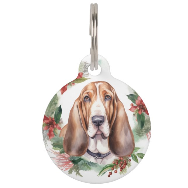 Médaillon Pour Animaux Couronne de Noël au Basset Hound Chien festif (Devant)