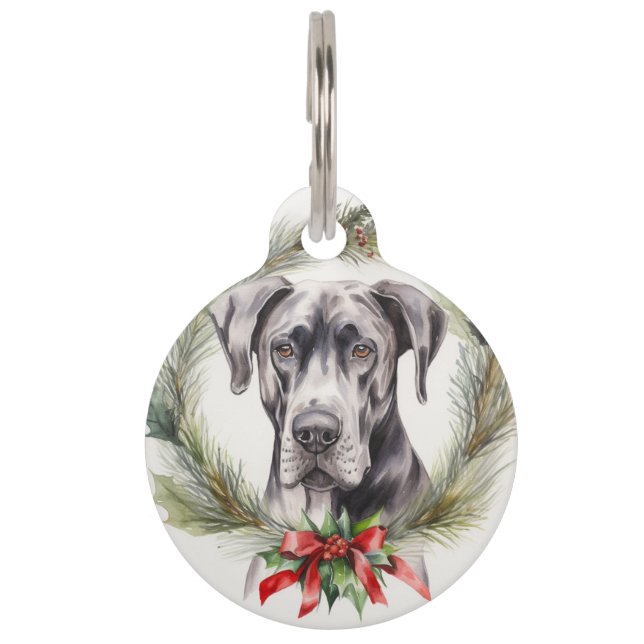 Médaillon Pour Animaux Couronne de Noël avec un Grand Danois Chien festif (Devant)