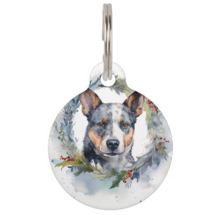 Médaillon Pour Animaux Couronne de Noël Blue Heeler Chien de fête