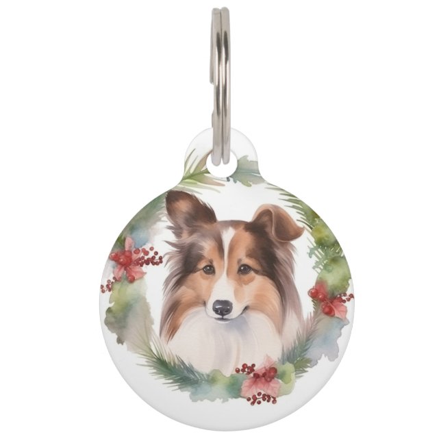 Médaillon Pour Animaux Couronne de Noël de Shetland Sheepdog Chien festif (Devant)