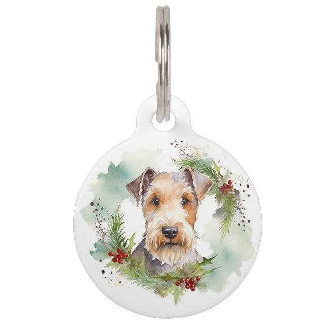 Médaillon Pour Animaux Couronne de Noël de Terrier Wirefox Chien festif (Devant)