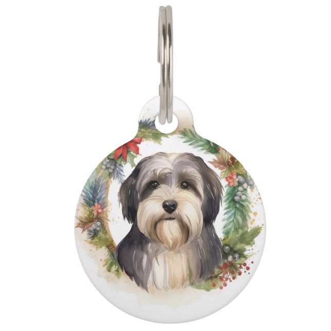 Médaillon Pour Animaux Couronne de Noël du Terrier Tibétain Chien festif  (Devant)