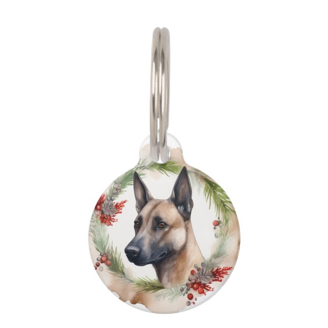 Médaillon Pour Animaux Couronne de Noël festive Chien Malinois Belge  (Devant)