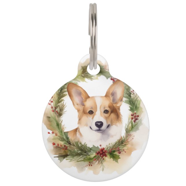 Médaillon Pour Animaux Couronne de Noël festive Corgi (Devant)